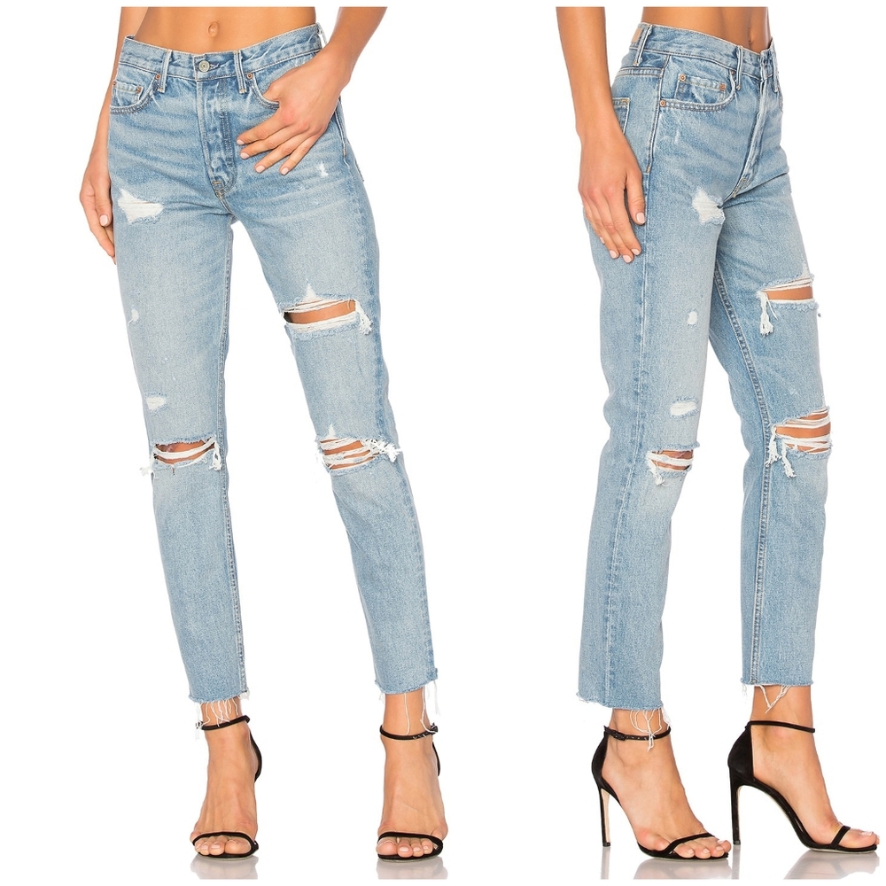 GRLFRND Light Wash Distressed Skinny Jeans